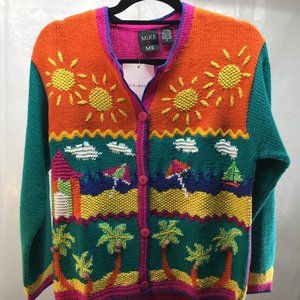 Vintage Mike & Me Cardigan Sweater Colorblock Warm